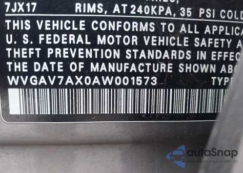 2010 Volkswagen Tiguan Wolfsburg Edition from USA, damaged, VIN WVGAV7AX0AW001573